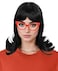 Codeven Short Black Flip Bob Wigs Halloween Costume Cosplay Wig for Women with Red Glasses Frame