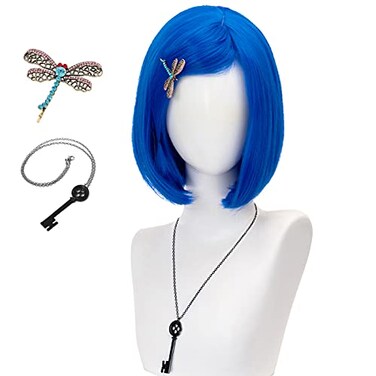 FALAMKA Light Blue Wigs with Bangs Short Bob Wig Cosplay Costume Halloween Small size light blue