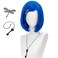 FALAMKA Light Blue Wigs with Bangs Short Bob Wig Cosplay Costume Halloween Small size light blue