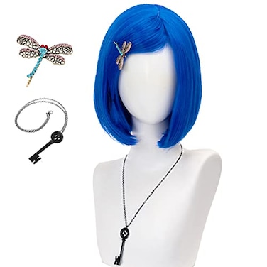FALAMKA Light Blue Wigs with Bangs for Women Short Bob Wig Cosplay Costume Halloween Large size light blue