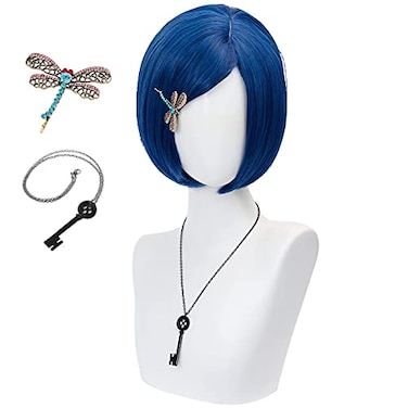 FALAMKA Dark Blue Wigs with Bangs Short Bob Wig Cosplay Costume HalloweenSmall size Dark Blue