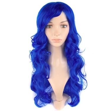 MapofBeauty 24 Inch60cm Charming Synthetic Long Wavy Side Bangs Women Party Anime Cosplay Wig Navy Blue