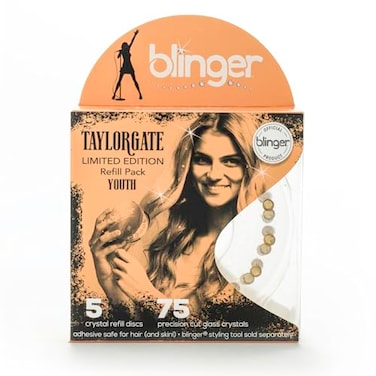 blinger Limited Edition Refill Pack Youth 75 PrecisionCut Glass Crystals 5 Discs Hair Safe Adhesive Bling In Brush Out Styling Tool Not Included Gold 5 MM
