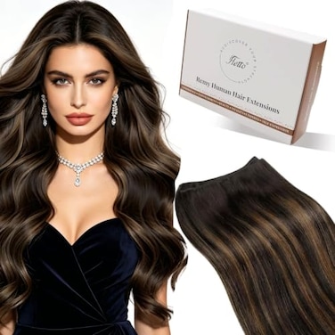 Hetto Weft Extensions Human Hair Brown Highlight 20 In 100g Natural Ombre
