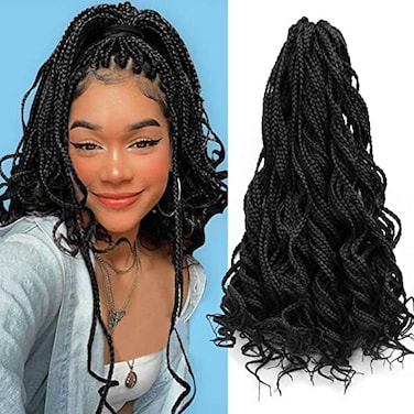 BYKSVIOC Goddess Curly Box Braids Crochet Braids Hair 3S Wavy Box Braided hair Extension Synthetic Fiber Braiding Hair 1B 18inch