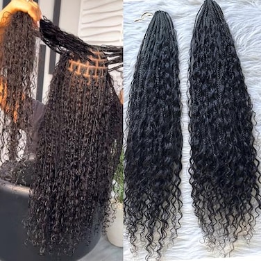 YOUNG BEAUTY Crochet Boho Box Braids Prelooped Synthetic with Curly Human Hair Curls Black Women 24inch 2Pack 80Strands