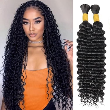 Boopwine Human Braiding Hair for Boho Braids 2 Bundles 110g 20 Inch Deep Wave Bulk Human Boho Hair for Braiding No Weft Bundle 100 Brazilian Virgin Hair Extensions Curly for Boho Knotless Braids