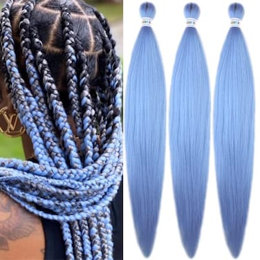 Leticia Sky Blue Braiding Hair Pre Stretched Flame Retardant Fiber Yaki Ez braid Pre stretched Braiding Hair