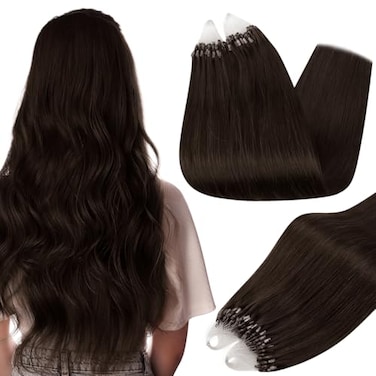 Full Shine Microlink Hair Extensions Human Hair 16 Inch 50g 50 Strands Dark Brown Micro Loop Extensions Remy Hair Invisible Beaded Extensions for Seamless Natural Volume