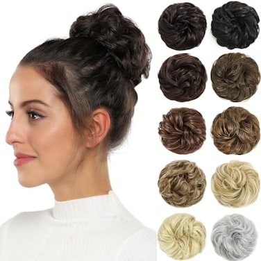 Rose bud Messy Bun Hair Pieces For Women Hair Bun Extension Updo Curly Messy Bun Scrunchie Darkest Brown Tend to Black