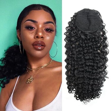 XSASLYET Drawstring Ponytail Extension for Black Women 10 Inch 1B