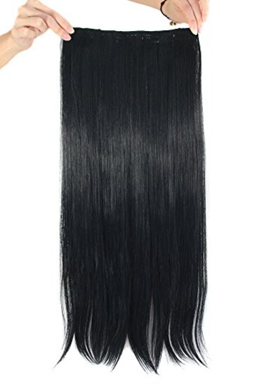 MapofBeauty 24 Long Straight Clip in Hair Extensions Hairpieces Black