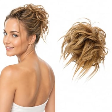 CAISHA XXL Hairpiece Scrunchie Updo Voluminous Slightly Wavy Messy Bun Medium Blonde G16F