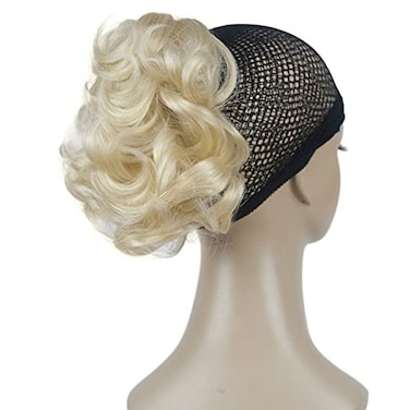 Aimole 6 Short Curly Synthetic Ponytail Clip in Claw Extensions 80g with a jawclaw clip613 Blonde