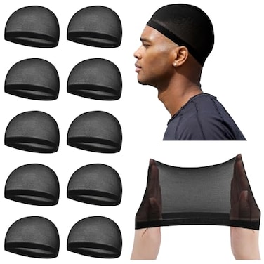 Ramede 10 Pcs Stocking Wave Cap for Men Adult Stretchy Nylon Skull Wave Lightweight Beanie Caps Waves for Man Women Black
