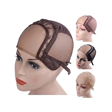 YANTAISIYU 4X4 Inch U Part Swiss Lace Wig Cap for Making Wigs with Adjustable Straps on the Back Glueless Hairnets Dark Brown S