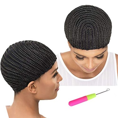 Refined hair 2Pcs Braided Wig Caps Crotchet Cornrows Cap For Easier Sew In Caps for Making Wig Glueless Hair Net Liner Crochet Wig Caps braided caps2pcs