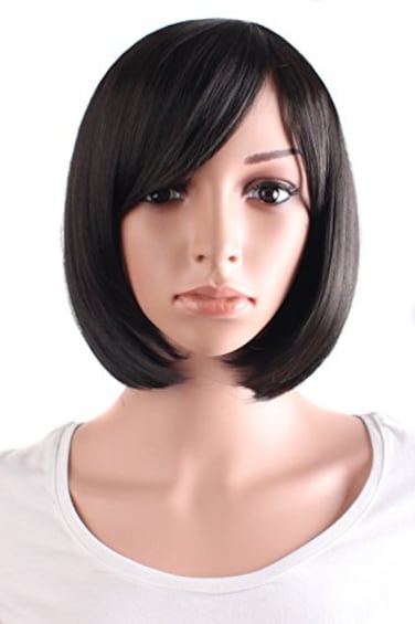 MapofBeauty 30 cm12 Inch Side Bangs Synthetic Straight Short Bob Wig Black