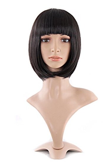 MapofBeauty 12 Inch30cm Fashion Lady Short Straight Flat Bangs Bob Wig Black