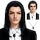 QACCF Mens 70s hippie Short Straight Black Vincent Vega Costume Wig with Widows Peak 1 Bolo Tie