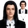QACCF Mens 70s hippie Short Straight Black Vincent Vega Costume Wig with Widows Peak 1 Bolo Tie