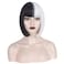 WeKen Black and White Wig Short Bob Half Black Half White Wig with Bangs for Women Cosplay Daily Party A Black White