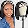 AISI Headband Wigs Human Hair Bob Headband Wig for Black Women with Leopard Print Headband Easy Put On and Go Glueless Wig Straight Wigs Machine Made 180 Density No Lace Wig Natural Color 10 Inch
