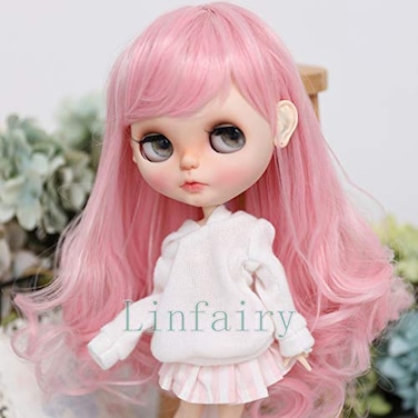 Linfairy Wigs Only 910 inch Doll Wig Long Hair for 2427cm Head Pink