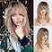 HAIRCUBE Blonde Wigs Shoulder Length Layered Wigs Long Curly Wigs for Women 18 Inch Wigs with Bangs
