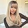 HAIRCUBE Long Blonde Wigs for Women Straight Synthetic Layered Wig with Bangs and Dark Roots