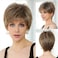 HAIRCUBE Humanhair Like Texture Short Light Brown Pixie Cut Wigs for Women with Bangs Synthetic Replacement Wigs