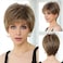 HAIRCUBE Humanhair Like Texture Short Light Brown Pixie Cut Wigs for Women with Bangs Synthetic Replacement Wigs