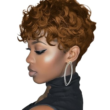 MUJGOO Short Wigs for Black Women Brown Pixie Cut Wig for Black Women with BangsBrown