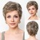 HAIRCUBE Humanhair Like Texture Blonde Mixed Gray Wigs for Women Layered Pixie Cut with Bangs Synthetic Wigs