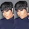 HOTKIS Pixie Cut Wig Human Hair Layered Cut Short Wigs for Black Women Natural Straight Short Pixie Wigs with Bang Glueless Black Hair Pixie Wig Machine Made Non Lace Cap 4 Inch