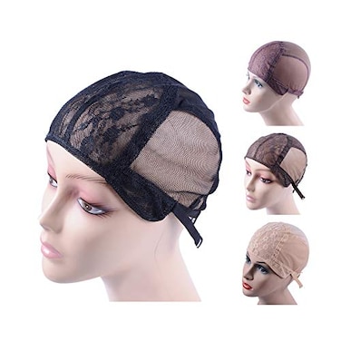 YANTAISIYU Double Lace Wig Caps for Making Wigs with Adjustable Strap on the Back Weaving Hairnets Swiss Lace Wig Cap Black L 56cm