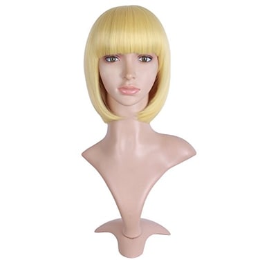 MapofBeauty 12 Inch30cm Fashion Lady Short Straight Flat Bangs Bob Wig Blonde