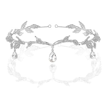 BABEYOND Elegant Rhinestone Leaf Wedding Bridal Bridesmaid Forehead Band Dangle Rhinestone Bridal Tiara Crown with Gift Box Silver One size