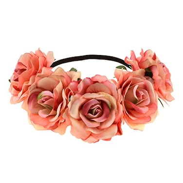 June Bloomy Rose Floral Crown Garland Flower Headband Headpiece for Wedding Festival Peach