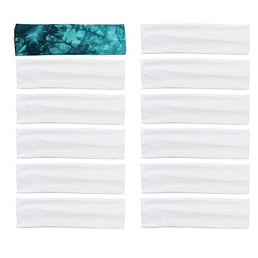 LIGONG 12PCS White DIY Tie Dye Headband Yoga Headbands Wide Headband Sweatband for Tie Dye DIY Plain Hair Scrunchie Elastic Headband White