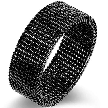 JUDE 8mm Stainless Steel Wire Mesh Simple Plain Wedding Band Ring Black 9
