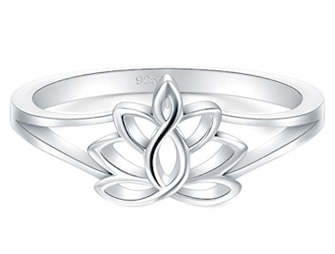 BORUO 925 Sterling Silver Ring Lotus Flower Yoga High Polish Tarnish Resistant Comfort Fit Wedding Band 2mm Ring Size 9