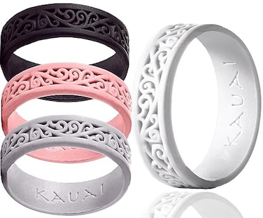 KAUAI Elegance Silicone Rings for Women Soft and Pretty Comfortable Breathable Stackable Rings Lightweight Rubber Womens Engagement Ring Wedding Band Womens thin Unisex Bands