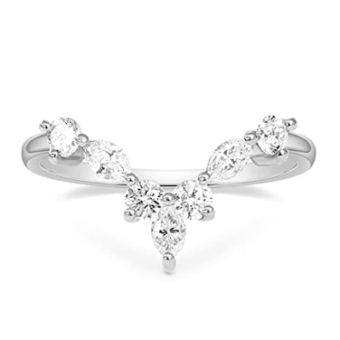 Mameloly Wedding Bands for Women Curved Marquise Round Silver Dainty Stackable Cubic Zirconia CZ V Shaped Engagement Rings for Her Size 6