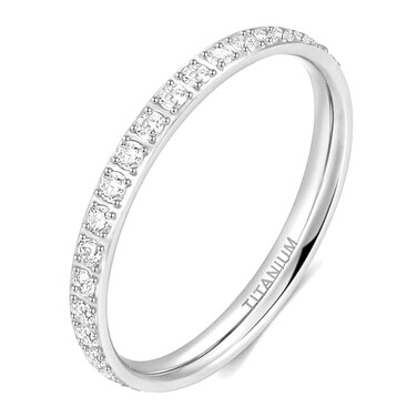 TIGRADE 2mm Women Titanium Eternity Ring Cubic Zirconia Anniversary Wedding Engagement Band Size 3135 Silver Size 85