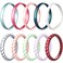Zollen 10 Pack Silicone Wedding Rings for Women 3mm Metallic Color Thin Braided Rubber Wedding Bands Stackable Ring Hypoallergenic Silicone Size 7