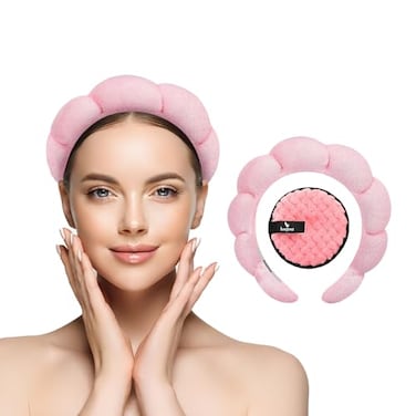 BERIENS Spa Headband Pink Soft and Plush Material One Size Hair Accessory for Skincare Makeup Spa Pool Trendy Gift for Friends or Bridesmaid