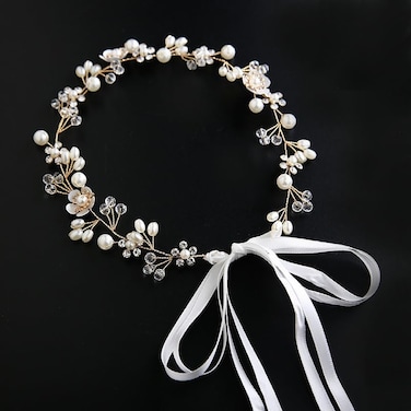 Utaly BridalHeadband Wedding HairAccessory Elegant Pearl Headband with Crystal Beads for Wedding Hairband Bridesmaid