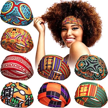 WILLBOND 8 Pcs Wide African Headband for Women Stretchy Boho Print Hairband Non Slip Headwrap Elastic Turban Head Grip Band for Women Yoga Workout Running Hair AccessoryClassic Pattern