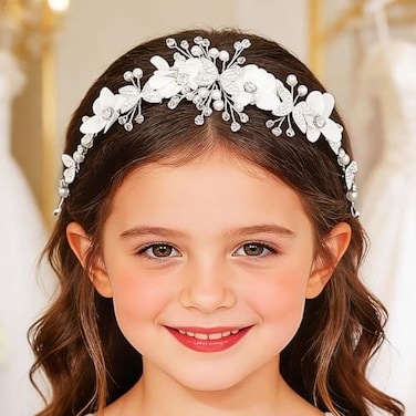 Campsis Flower Headband for Girls White First Communion Headpiece Wedding Floral Hair Accessories